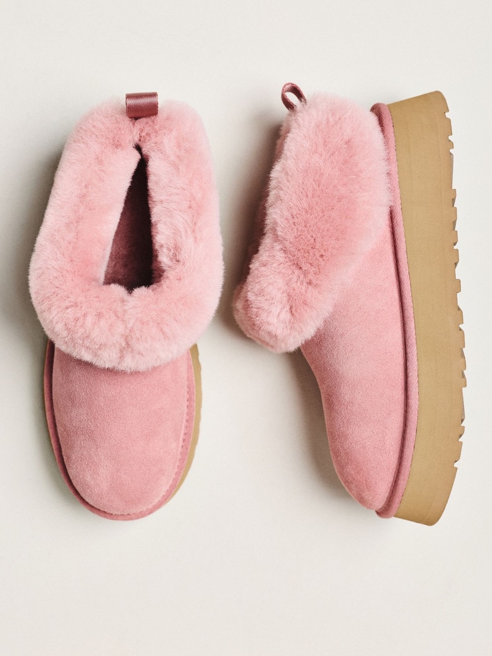 UGG Tazzelle Platform Slippers Cozy Shearling-Lined Pink Suede Women's NWOT
